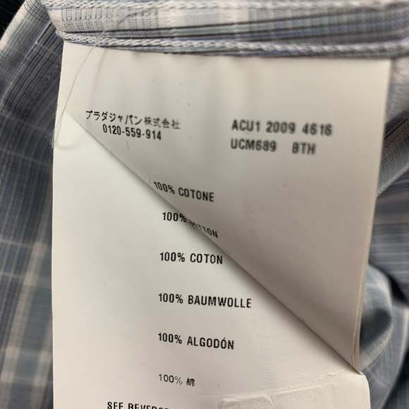PRADA Grey Light Blue Plaid Cotton Patch Pocket Long Sleeve Shirt - Picture 4 of 5